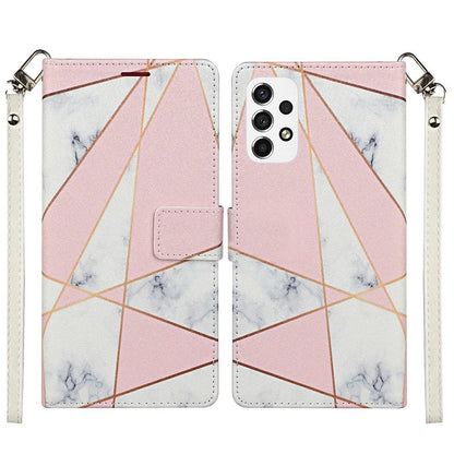 For Samsung Galaxy S22+ Plus Wallet Case PU Leather Design Pattern with Credit Card Slot Strap, Stand Folio Pouch Pink Marble Phone Case Cover