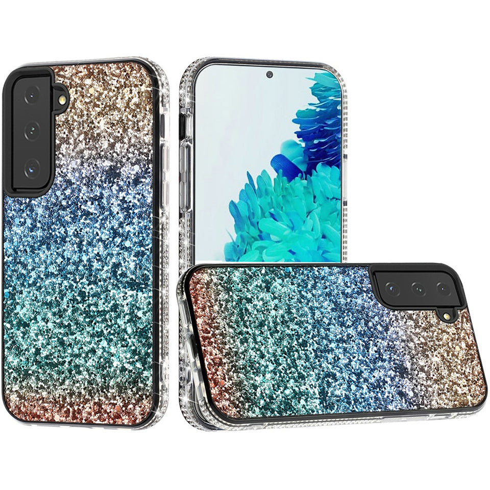 For Samsung Galaxy A53 5G Rhinestone Sparkling Rainbow Gradual Glitter Full Diamond Bling Protective Hybrid Rugged Slim  Phone Case Cover