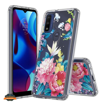 For Motorola Moto G Pure Floral Patterns Design Transparent Soft TPU Silicone Shock Absorption Bumper Slim Hard PC Back  Phone Case Cover
