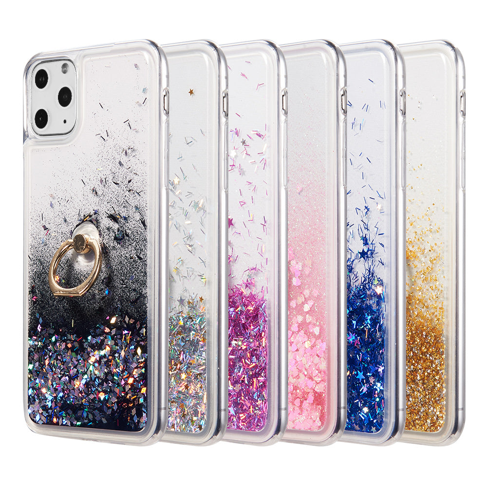 For Motorola Moto G Pure Hybrid Bling Liquid Quicksand Glittering Sparkle TPU Rubber PC with Ring Stand Holder Kickstand  Phone Case Cover