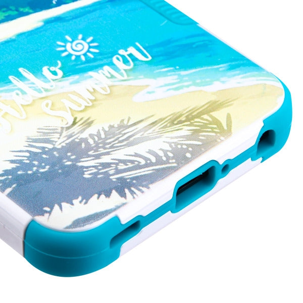 For LG G8 ThinQ Hybrid Dual Layer Hard PC Cases Shockproof TPU Rugged Bumper Palm Beach Tropical Teal Phone Case Cover
