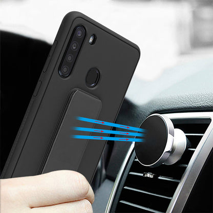 For Samsung Galaxy A21 Kickstand Foldable Stand Hybrid Shockproof Slim Hard PC TPU Bumper Black Phone Case Cover