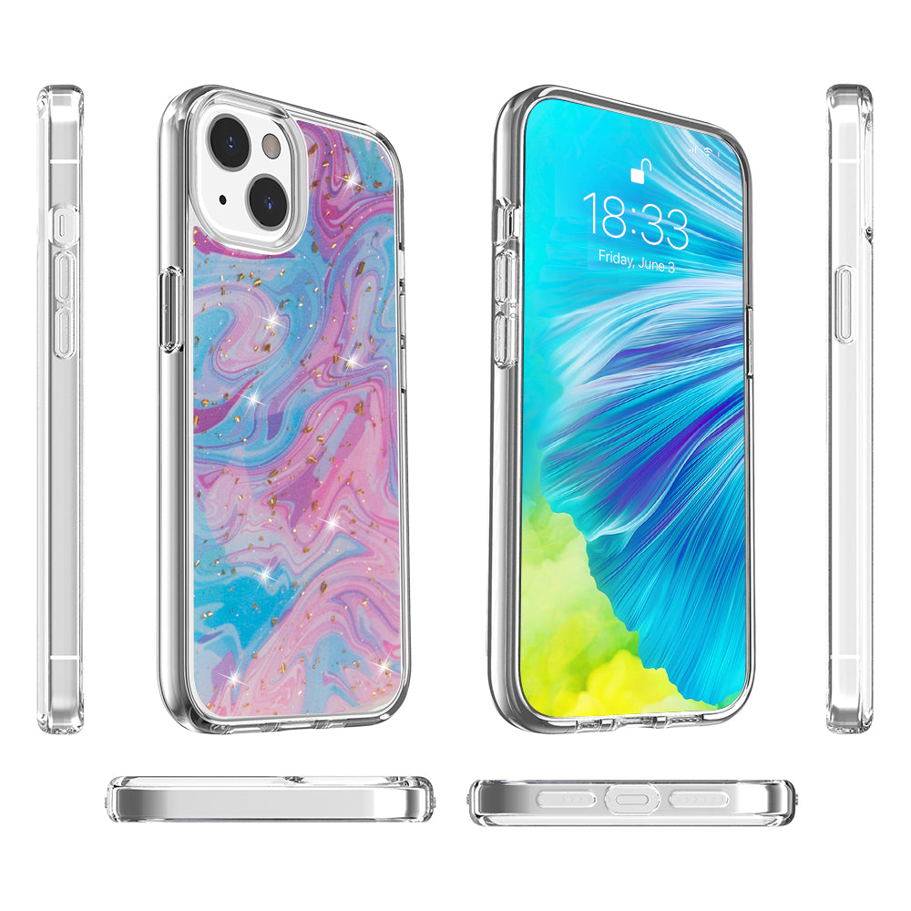 For Apple iPhone 14 /Plus Pro Max Fashion Marble Galaxy Design Pattern Bling Sparkle Hybrid Shockproof Rubber  Phone Case Cover