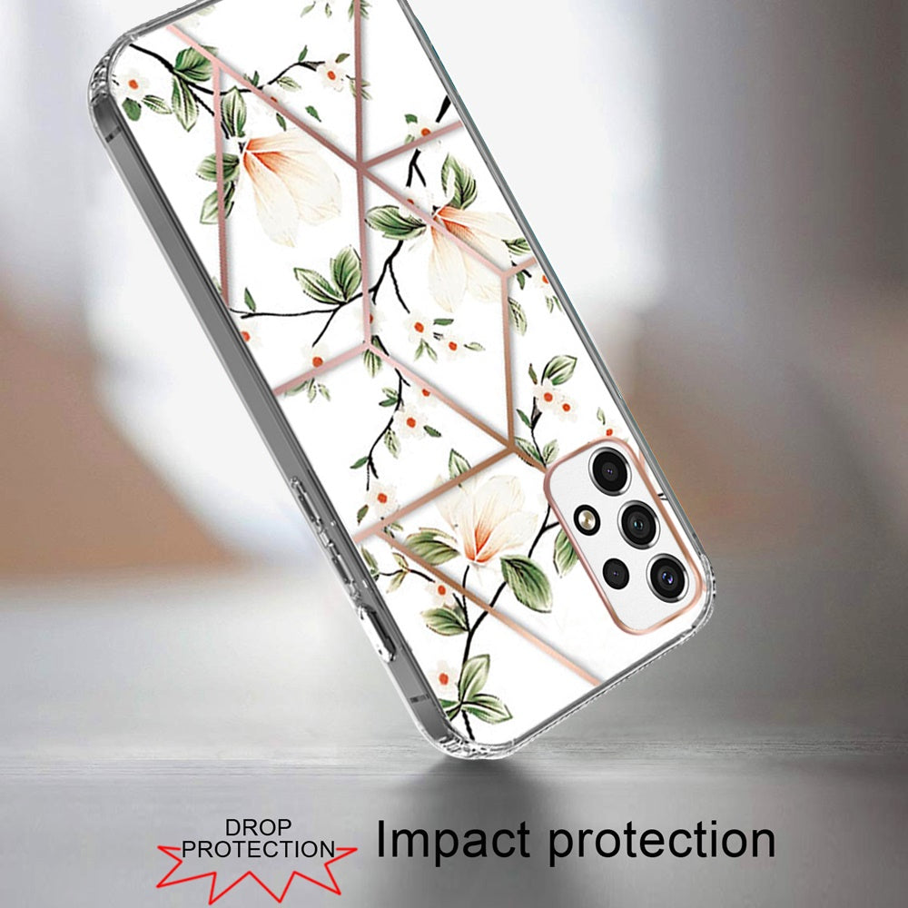 For Samsung Galaxy A23 5G Fashion Art Floral IMD Design Beautiful Flower Pattern Hybrid Protective Hard Rubber TPU White Flower Phone Case Cover
