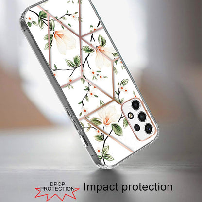 For Samsung Galaxy A23 5G Fashion Art Floral IMD Design Beautiful Flower Pattern Hybrid Protective Hard Rubber TPU White Flower Phone Case Cover