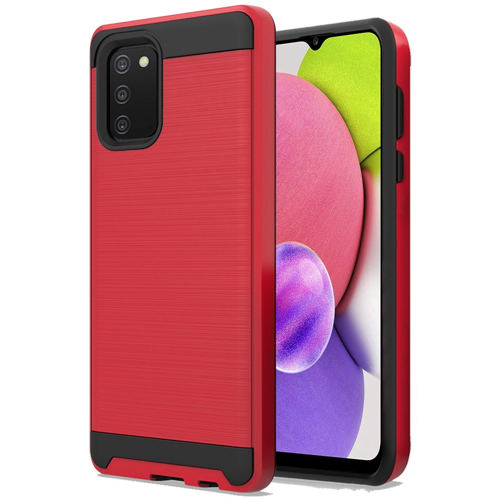 For Samsung Galaxy A03S Hybrid Rugged Brushed Metallic Design [Soft TPU + Hard PC] Dual Layer Shockproof Armor Impact  Phone Case Cover