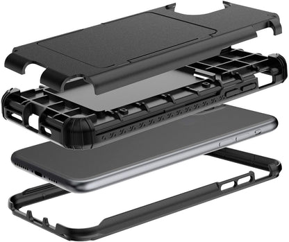 For Apple iPhone 12 /Pro Max Wallet Design with Credit Card Holder, Hidden Back Mirror Stand Heavy Duty Hybrid Shockproof  Phone Case Cover