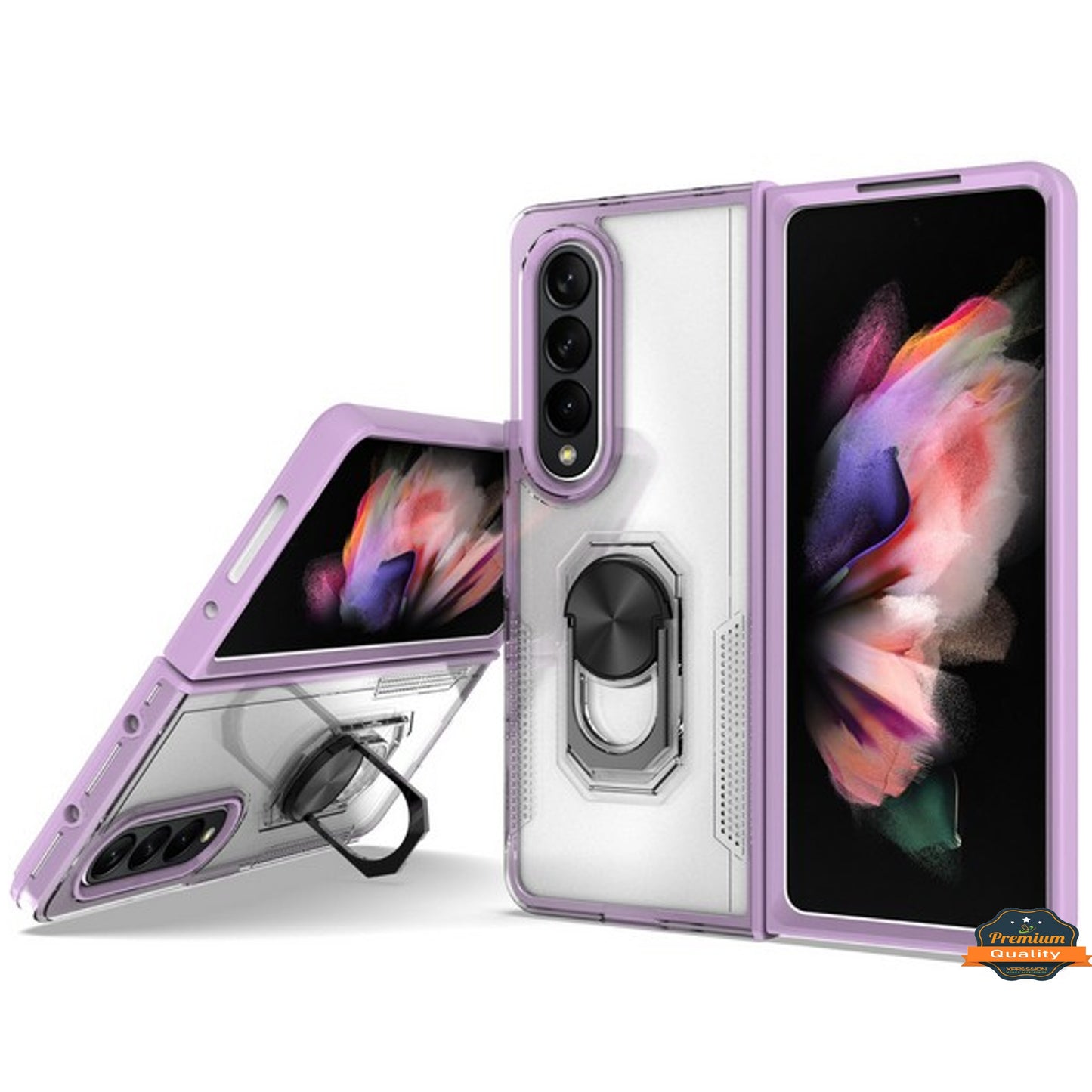For Samsung Galaxy Z Fold 4 5G Transparent Hybrid Magnetic Ring Stand (work with Car Mount) Detachable Frame Bumper  Phone Case Cover