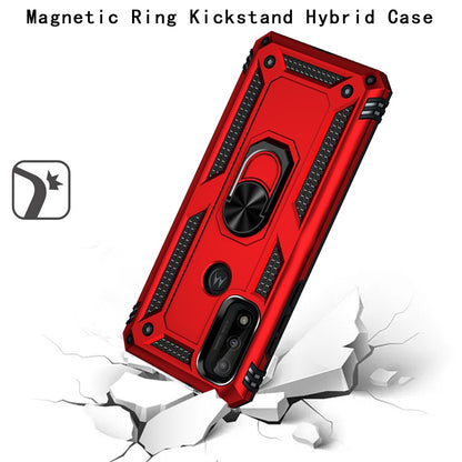 For Motorola Moto G Pure Hybrid Armor Durable 360 Degree Rotatable Ring Stand Holder Kickstand Fit Magnetic Car Mount Red Phone Case Cover