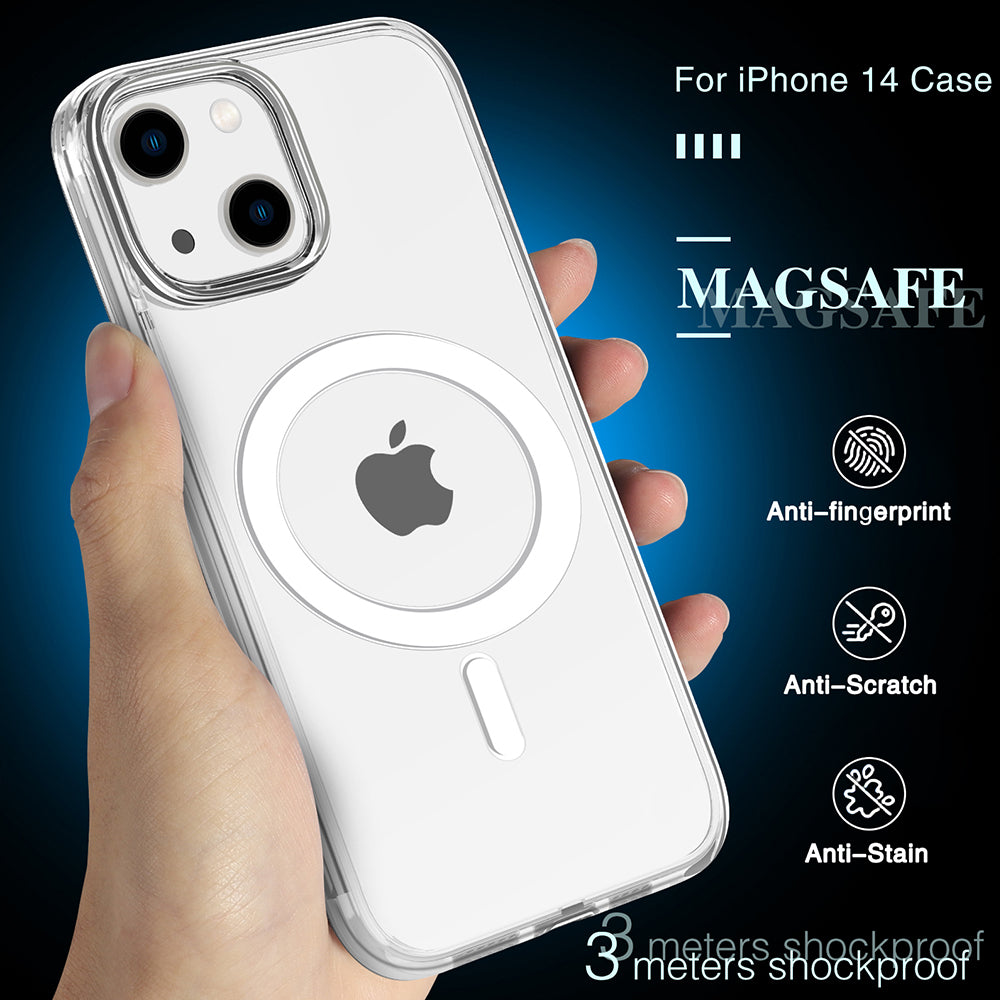 For Apple iPhone 14 /Plus Pro Max Transparent Thick Hybrid Hard PC Shell & Soft TPU Shockproof Compatible with MagSafe  Phone Case Cover
