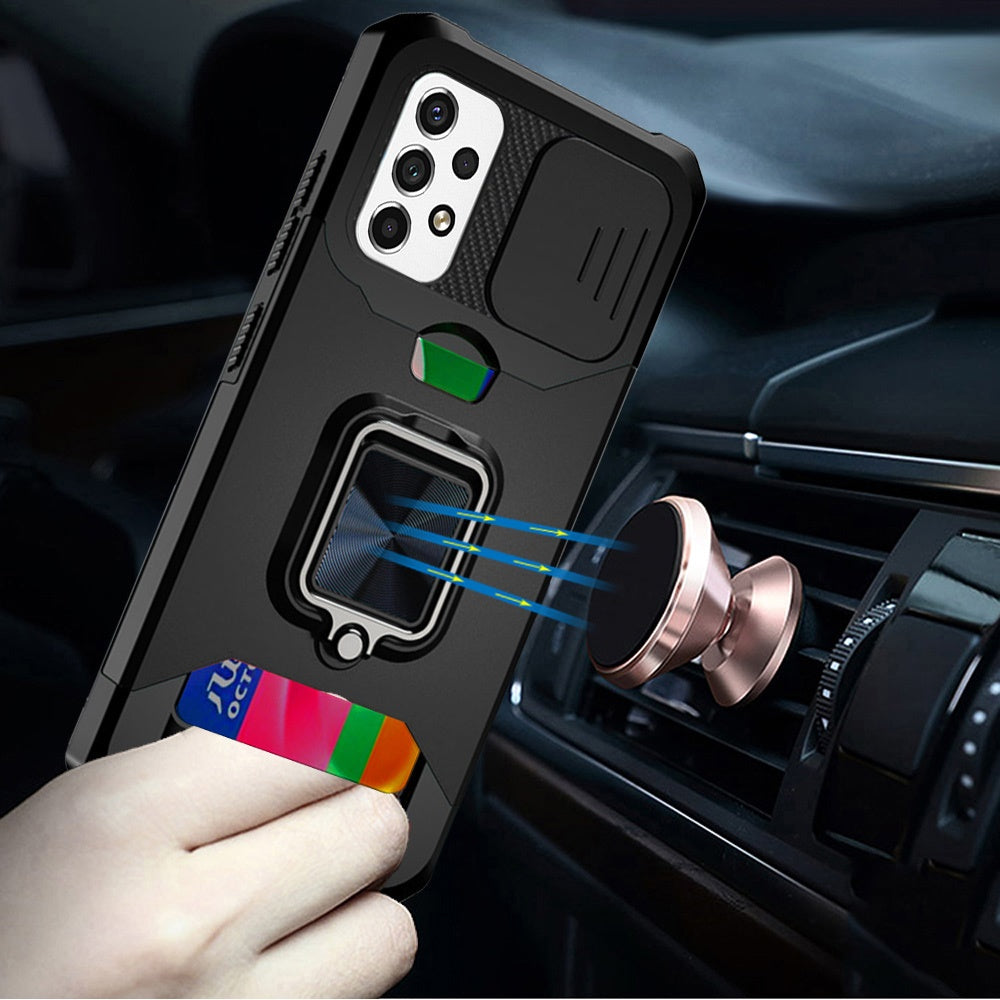 For Samsung Galaxy A23 5G Wallet Case with Ring Stand, Slide Camera Cover & Credit Card Slot Holder, Military Grade Hard  Phone Case Cover