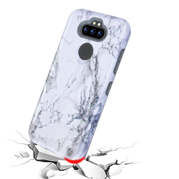 For LG K31 /Aristo 5/Fortune 3/Tribute Monarch / Phoenix 5 Hybrid Dual Layer Hard PC Cases Shockproof TPU Bumper White Marble Phone Case Cover