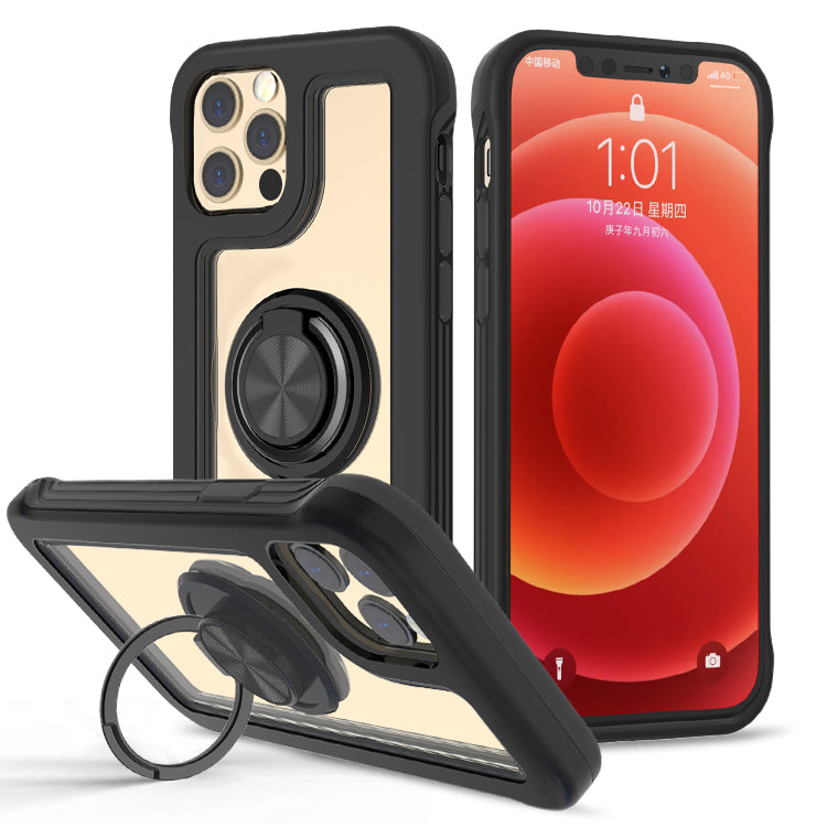 For Samsung Galaxy S22 Ultra Transparent Magnetic Ring Stand Hybrid with 360 Degree Rotation Kickstand Armor Bumper  Phone Case Cover