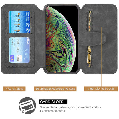 For Apple iPhone 13 /Pro Max Mini Wallet Case Magnetic Detachable Zipper Pocket PU Leather Flip Pouch with 7 Credit Card Slots Holder  Phone Case Cover