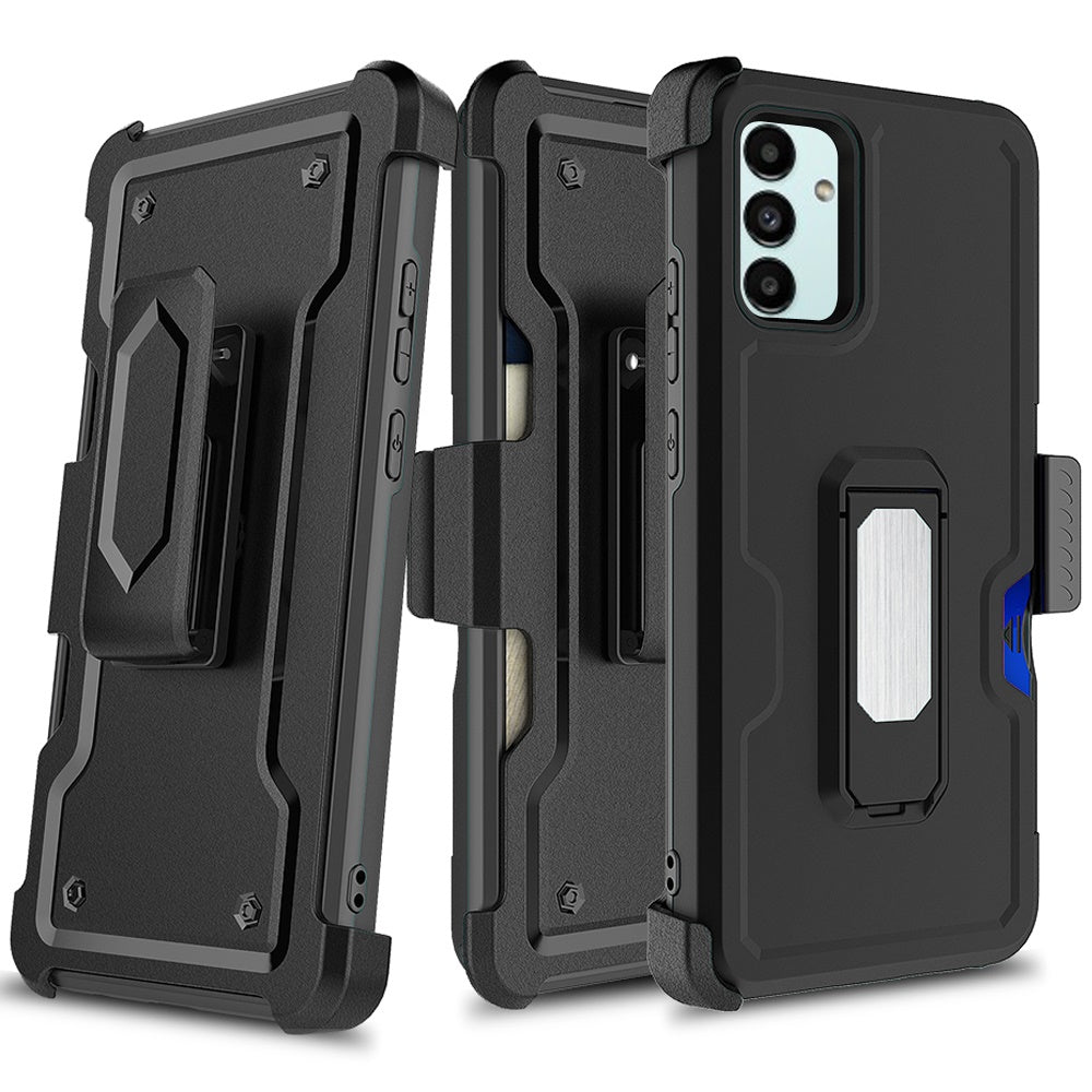 For Samsung Galaxy A13 4G Armor Belt Clip with Credit Card Holder ID Slot, Holster, Kickstand Protective Full Body Heavy Duty Hybrid  Phone Case Cover