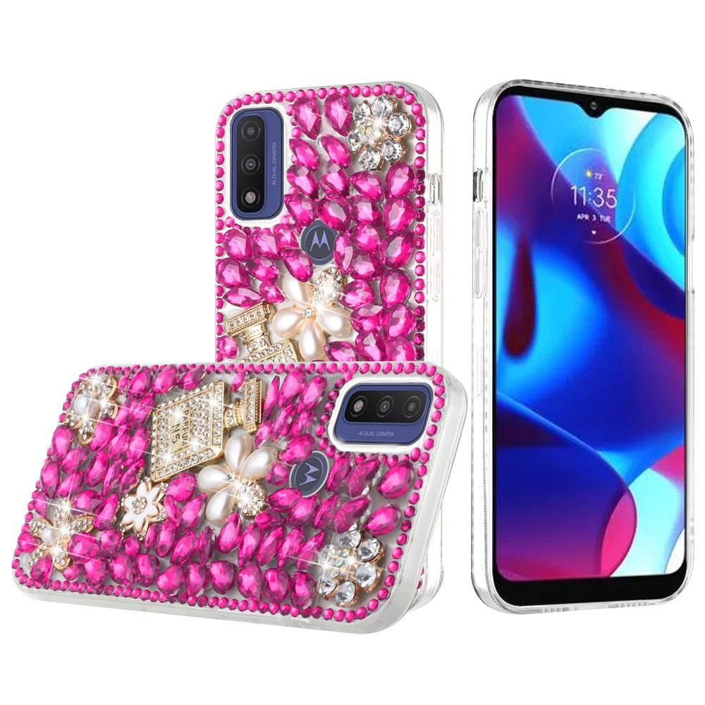 For Motorola Moto G Power 2022 Bling Clear Crystal 3D Full Diamonds Luxury Sparkle Transparent Rhinestone Hybrid Bumper  Phone Case Cover