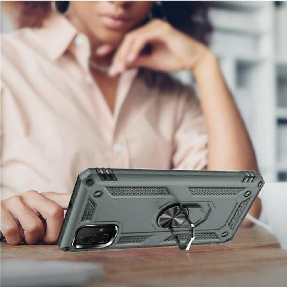 For Samsung Galaxy A22 5G Armor Hybrid Durable 360 Degree Rotatable Ring Stand Holder Kickstand 2in1 Fit Magnetic Car Mount Gray Phone Case Cover