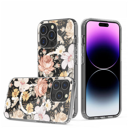 For Apple iPhone 14 /Plus Pro Max Clear Flower Pattern Design Compatible with MagSafe & Wireless Charging  Phone Case Cover