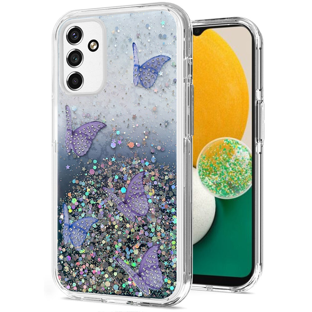 For Samsung Galaxy S22 Ultra Butterflies Glitter Bling Shiny Sparkle Glittering Flake Hybrid Hard PC TPU Silicone Slim  Phone Case Cover