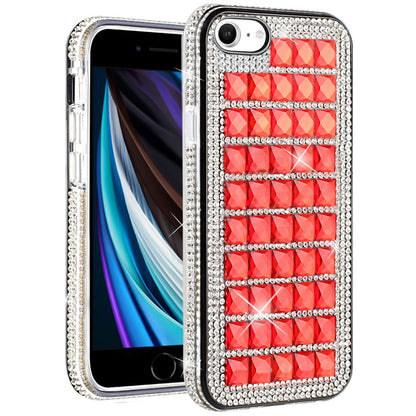 For Apple iPhone SE 3 (2022) SE/8/7 Fashion Luxury 3D Bling Diamonds Rhinestone Jeweled Shiny Hybrid TPU Bumper Hard  Phone Case Cover