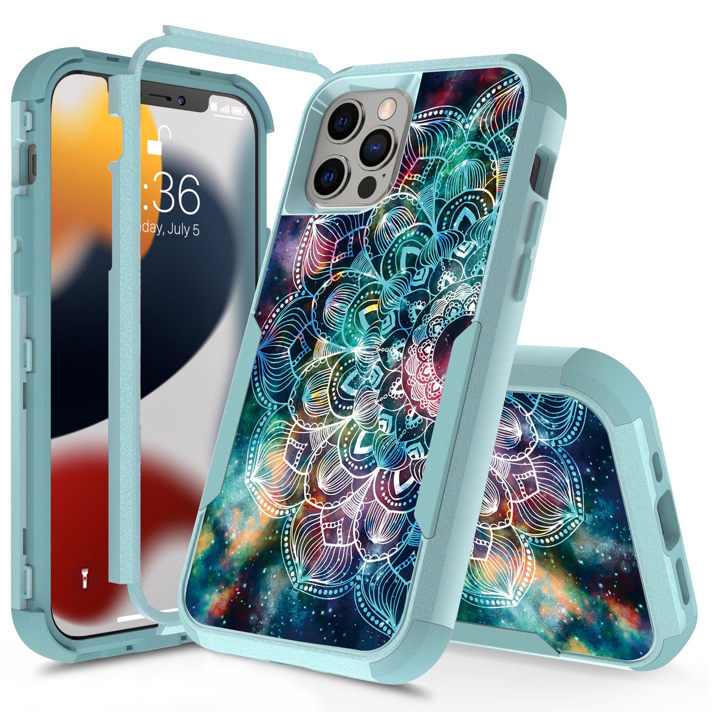 For Apple iPhone 13 Pro (6.1") Fashion Design Three Layer Heavy Duty Hybrid Sturdy 3in1 Shockproof Hard PC Back Protective  Phone Case Cover