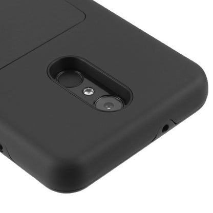 For LG Stylo 4 / Stylo 4 Plus Credit Card Wallet Back Storage Invisible Pocket Dual Layer Hard PC TPU Hybrid Protective Black Phone Case Cover