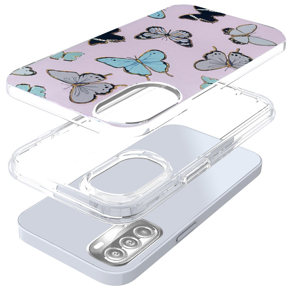 For Motorola Moto G 5G 2022 Stylish Gold Layer Design Hybrid Rubber TPU Hard PC Shockproof Armor Rugged Slim Fit Butterflies Phone Case Cover