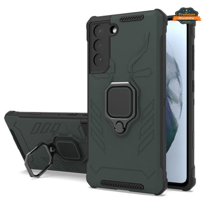 For Samsung Galaxy S20 FE /Fan Edition 5G Shock-Proof Magnetic Car Mount Kickstand Ring Texture Rugged Hybrid Dual Layer Green Phone Case Cover