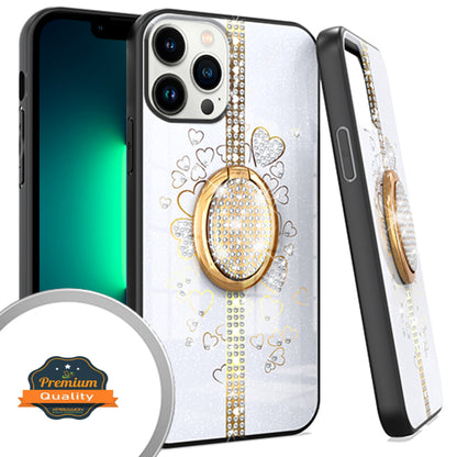 For Apple iPhone 14 (6.1") Elegant Rhinestone 3D Diamond Bling Glitter with Ring Stand Kickstand Plating Hard  Phone Case Cover