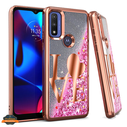 For Motorola Moto G Power 2022 Quicksand Liquid Glitter Bling Flowing Sparkle Fashion Hybrid Rubber TPU and Chrome Plating Hard  Phone Case Cover