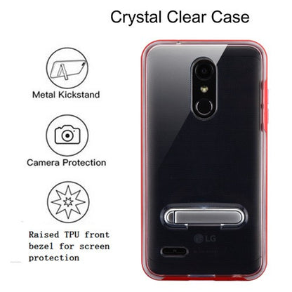 For LG K10 (2018)/K30 (X410)/Premier Pro/Harmony 2/Phonenix Plus Clear Hybrid Armor Rubber Hard TPU with Stand Red Clear Phone Case Cover