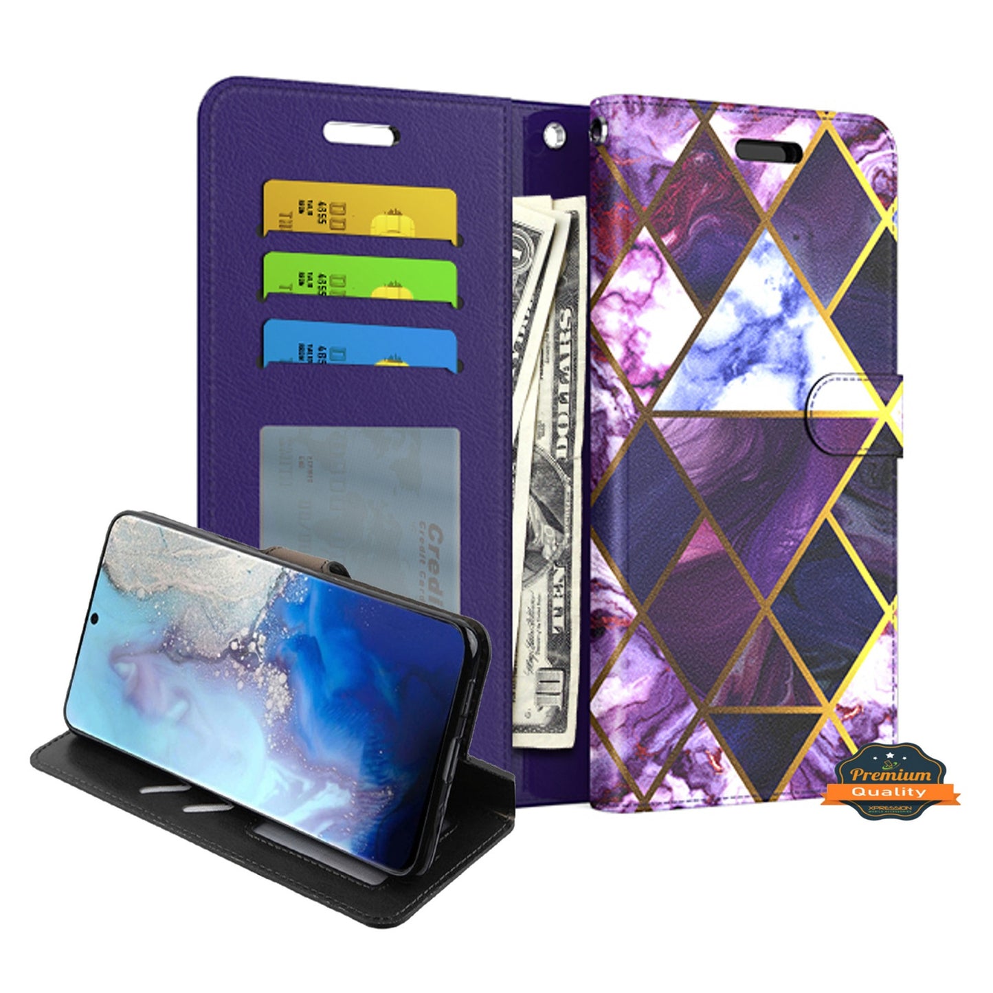 For Samsung Galaxy A13 5G Wallet PU Leather Pouch with Credit Card Slots ID Money Pocket, Stand & Strap Flip Pouch Protective  Phone Case Cover