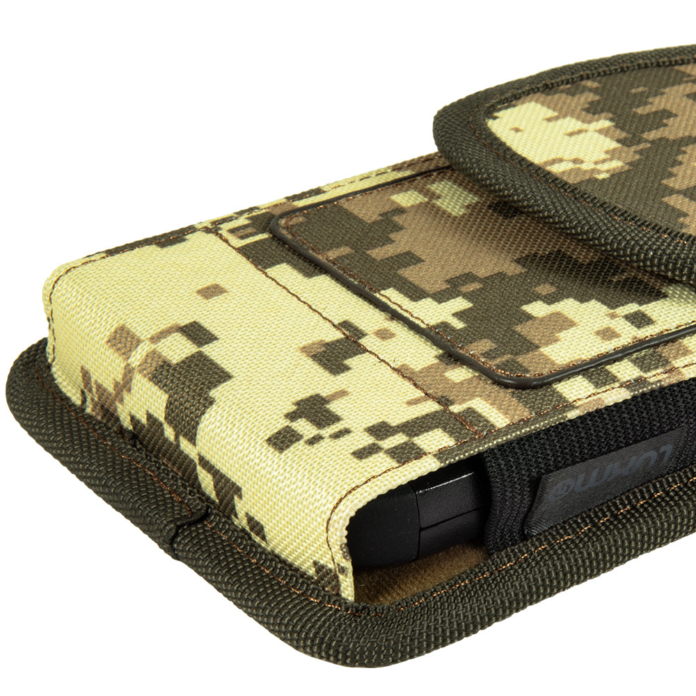 For Samsung Galaxy A23 5G Universal Pouch Case Vertical Phone Holster Camouflage with Card Slots, Pen Holder, Belt Clip Loop & Hook Cover [Army Camo]