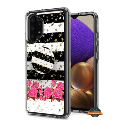 For Samsung Galaxy A32 5G Elegant Pattern Design Bling Glitter Hybrid Cases with Ring Stand Pop Up Finger Holder Kickstand  Phone Case Cover