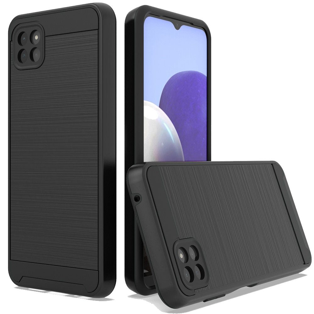 For Boost Mobile Celero 5G Hybrid Rugged Brushed Metallic Design [Soft TPU + Hard PC] Dual Layer Shockproof Armor Impact Slim  Phone Case Cover