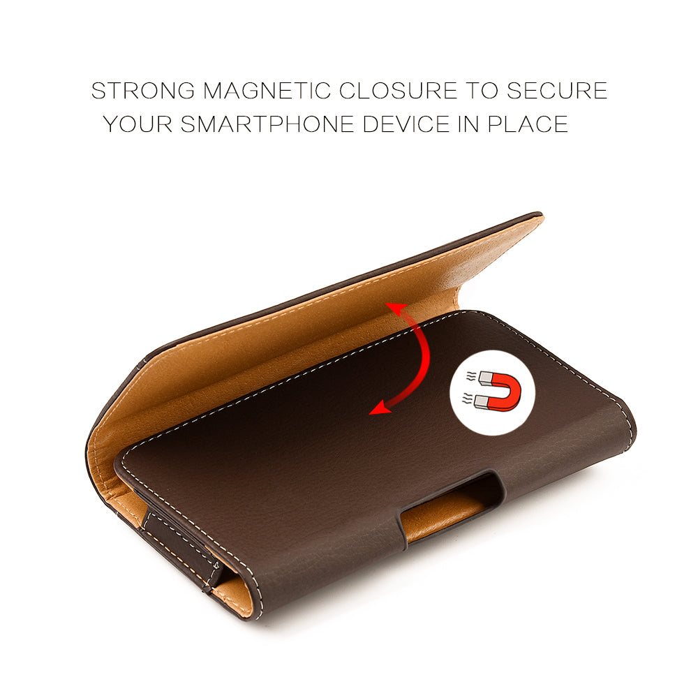 For Samsung Galaxy A23 5G Horizontal Universal Carry Pouch Cell Phone Case PU Leather Holster Belt Clip Loop Card Slot & Magnetic Closure [Brown]