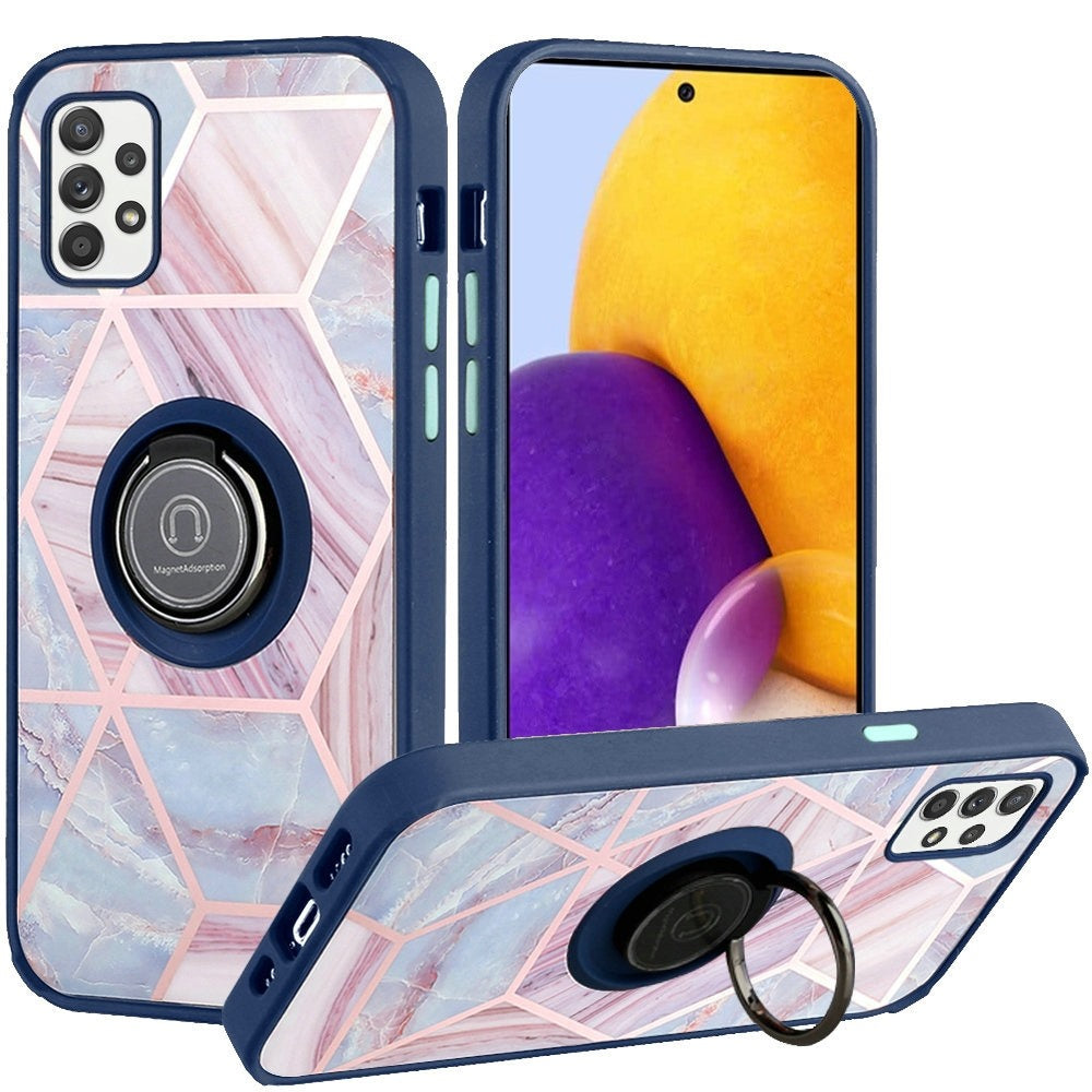 For Samsung Galaxy A73 5G Unique Marble Design with Magnetic Ring Kickstand Holder Hybrid TPU Hard PC Shockproof Armor  Phone Case Cover