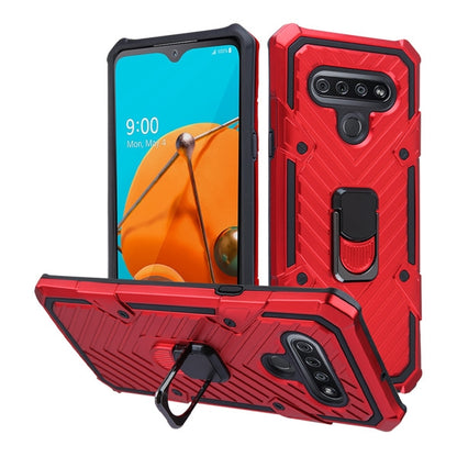 For LG K51 / Reflect Rugged Shockproof Hybrid Armor with Finger Ring Stand Holder Red Phone Case Cover
