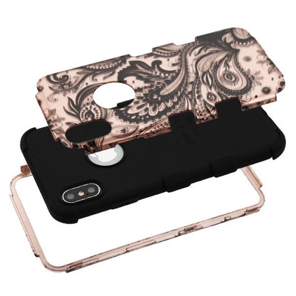For Apple iPhone XS Max Stylish Hybrid Three Layer Hard PC Shockproof Heavy Duty TPU Rubber Anti-Drop Phoenix Flower Phone Case Cover