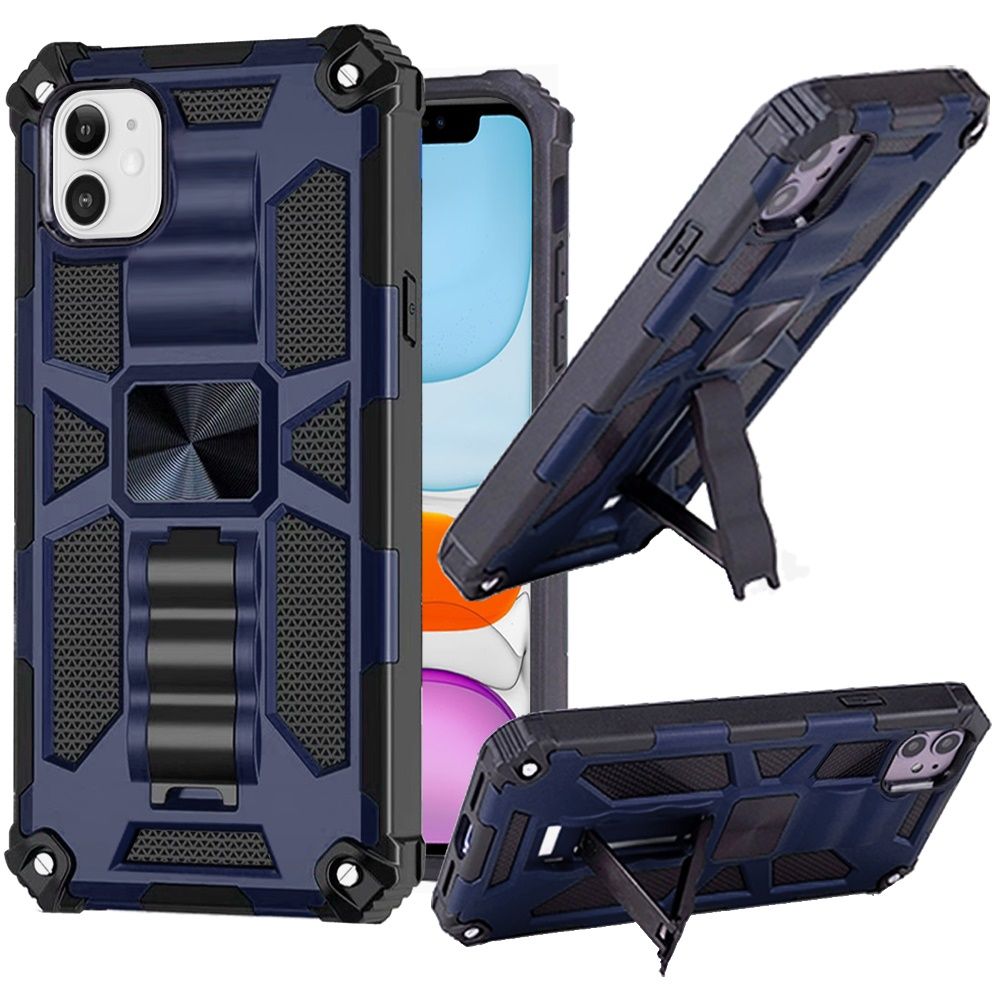 For Apple iPhone 14 (6.1") Heavy Duty Stand Hybrid Shockproof Rugged with Built-in Kickstand Fit Magnetic Car Mount  Phone Case Cover
