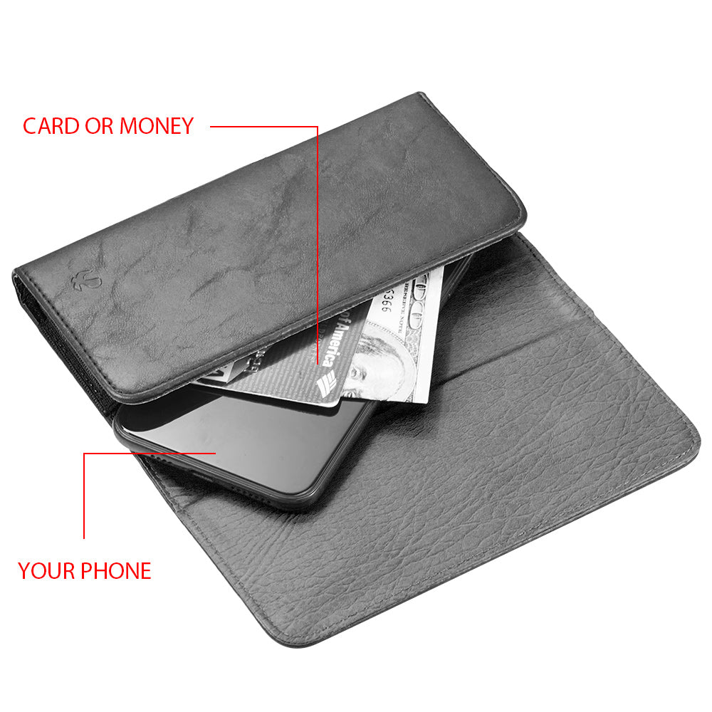 For Samsung Galaxy A23 5G Universal Horizontal Leather Phone Case with Embossed American Eagle Pouch Belt Clip Holster & Magnetic Pouch [Black]