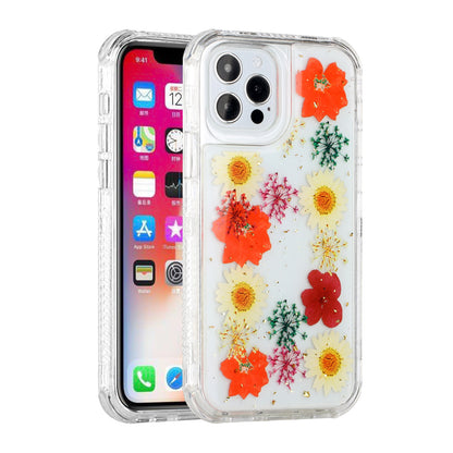 For Apple iPhone 14 (6.1") Sparkle Glitter Floral Epoxy Design Shockproof Hybrid Fashion Bling Rubber TPU Hard  Phone Case Cover