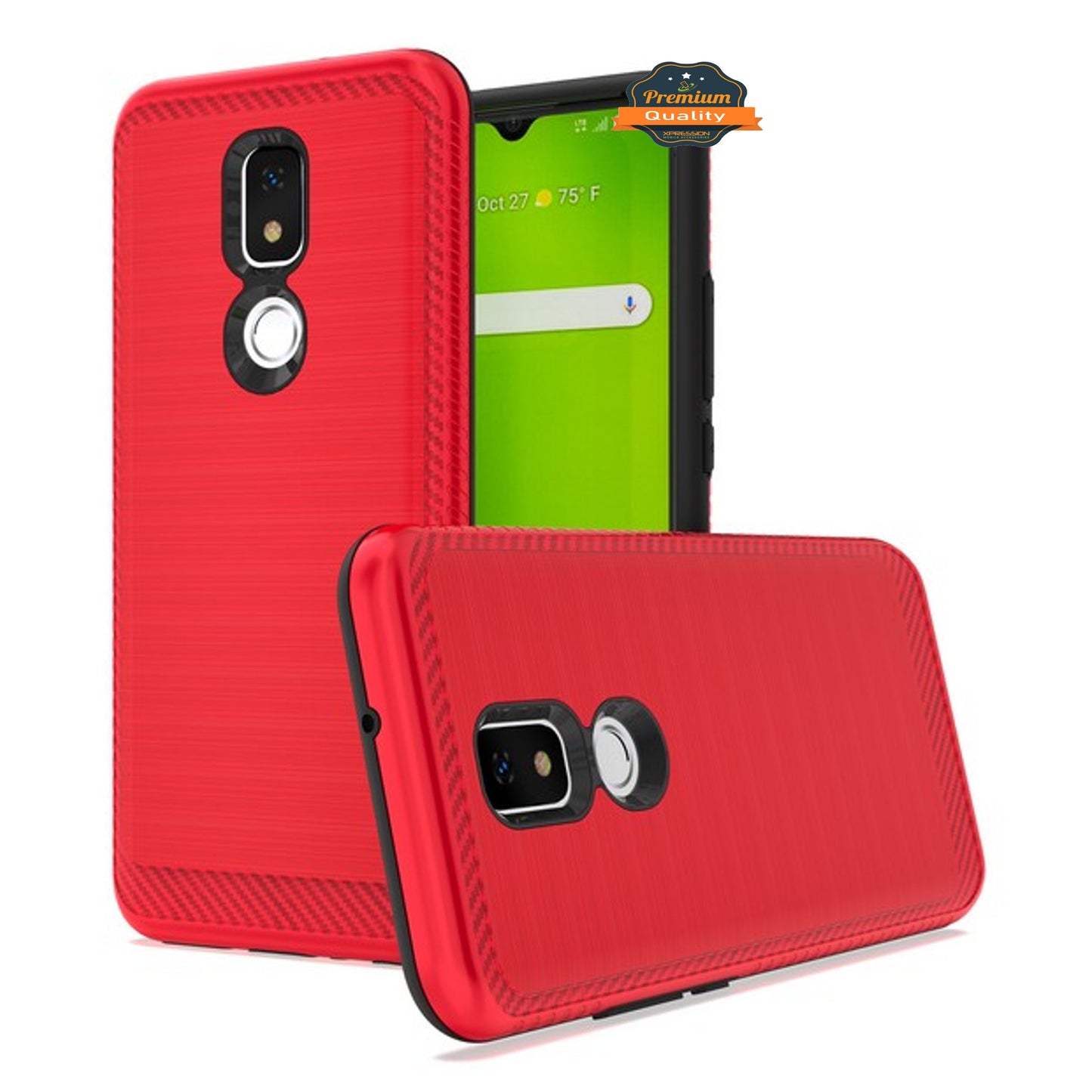 For Cricket Icon 3, Splendor Brushed Metal Texture Hybrid Dual Layer Defender TPU Rugged Shockproof Carbon Fiber Design  Phone Case Cover