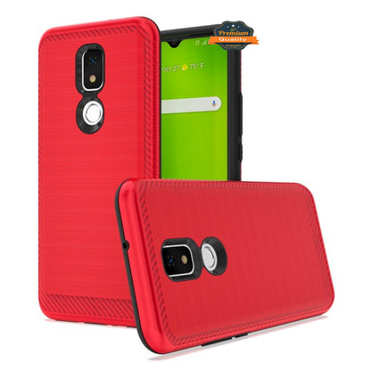 For AT&T Motivate 2 Brushed Metal Texture Hybrid Dual Layer Defender TPU Rugged Shockproof Armor Carbon Fiber Design  Phone Case Cover