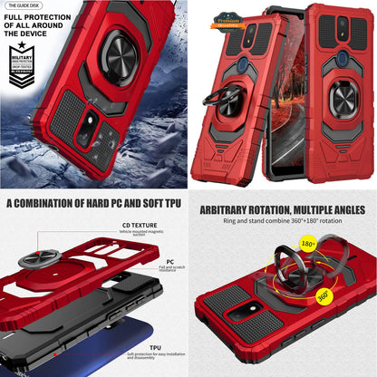 For TCL Stylus 5G Full-Body 2in1 Magnetic Car Mount Metal Ring Holder Kickstand Heavy Duty Hybrid Armor Defender  Phone Case Cover