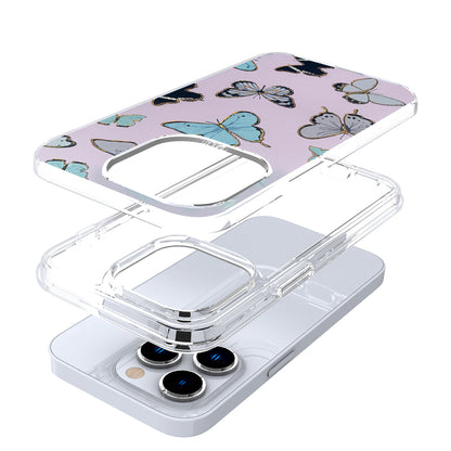 For Samsung Galaxy S22 Ultra Stylish Gold Layer Printing Design Hybrid Rubber TPU Hard PC Shockproof Armor Rugged Slim Butterflies Phone Case Cover