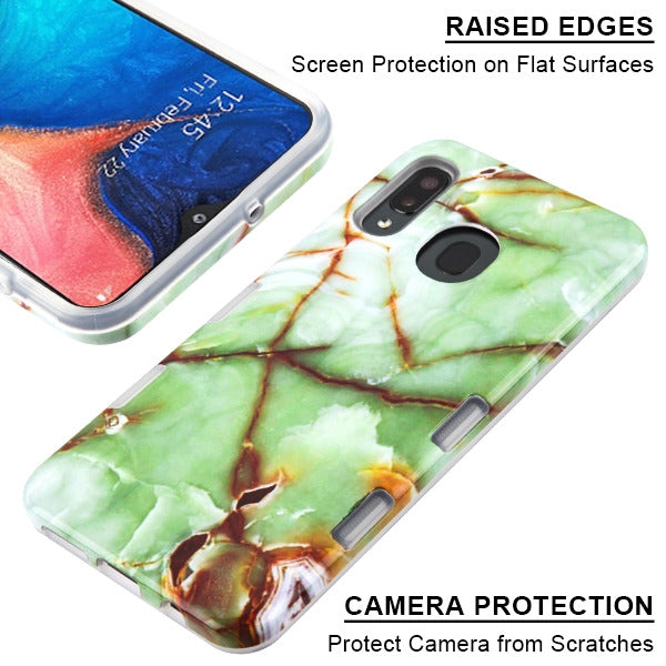 For Samsung Galaxy A20 Slim Hybrid Dual Layer Shockproof Hard TPU Graphic Fashion Design Green Marble Phone Case Cover