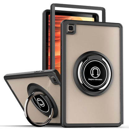 Case for Samsung Galaxy Tab A7 (10.4 inch) Slim Transparent Hybrid with Ring Magnetic Stand Holder Kickstand Frame Drop proof Clear Black Tablet Cover