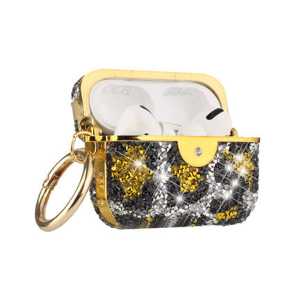 For Apple AirPods 3 (2021) Leopard Design Sparkly Diamond Shockproof Bling Rhinestone Glitter with Hook Hard Carrying  Phone Case Cover