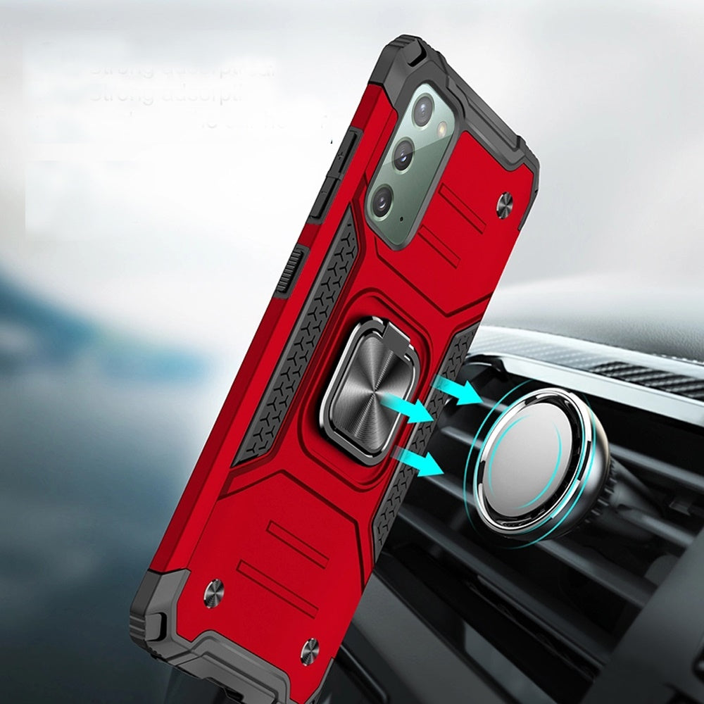 For Samsung Galaxy Note 20 Armor Hybrid with Ring Stand Holder Kickstand Shockproof Heavy-Duty Durable Rugged 2in2 Red Phone Case Cover